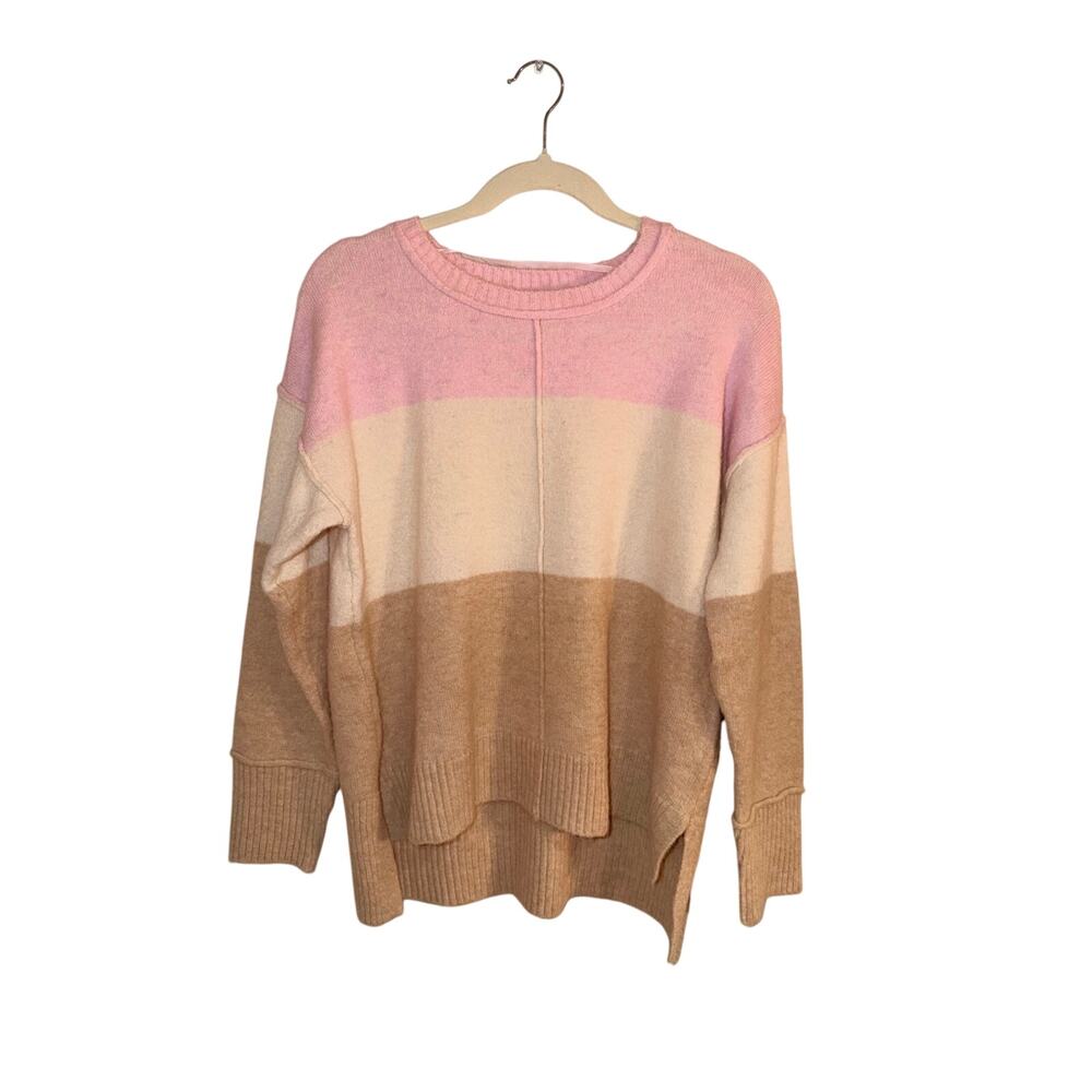 Westbound Women’s Medium Colorblock Pullover Sweater Pink Ivory Tan Hi-Low
